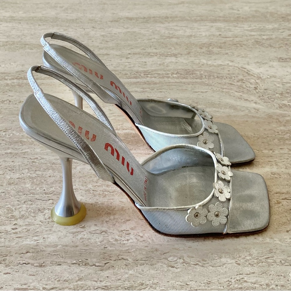 Vintage Miu Miu Mesh Daisy Slingback Sandal Heels - Picture 4 of 9